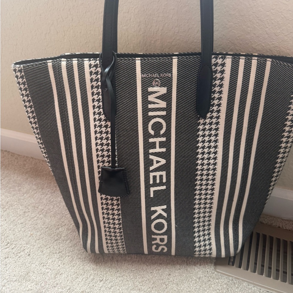 Michael Kors Striped Black and Cream Tote